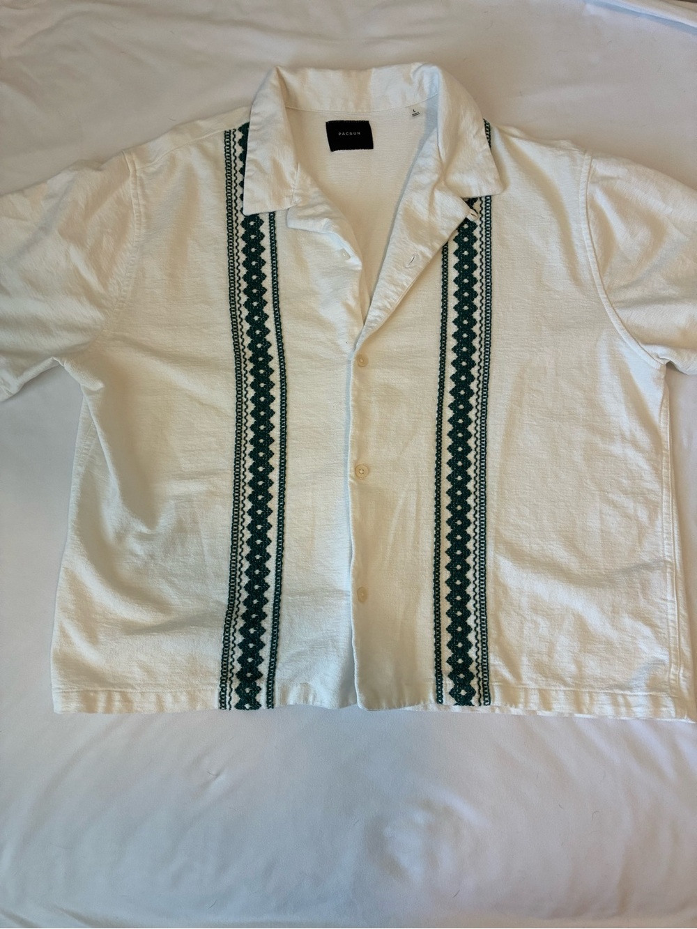 Pacsun White Embroidered Oversized Resort Camp Shirt